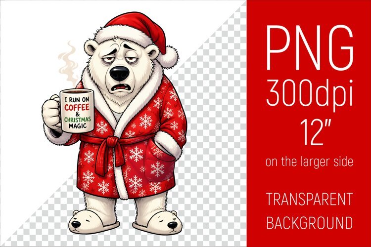 Funny Morning Coffee White Bear in Santa Hat example image 1