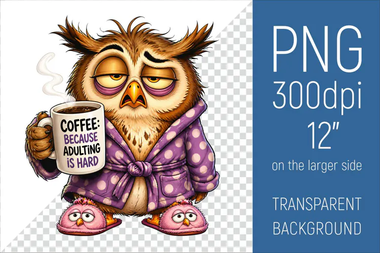 Funny Morning Coffee Owl |Cute Coffee Lover Clipart