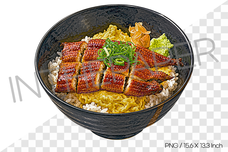 Eel Rice Bowl PNG Watercolor Illustration Clipart korean