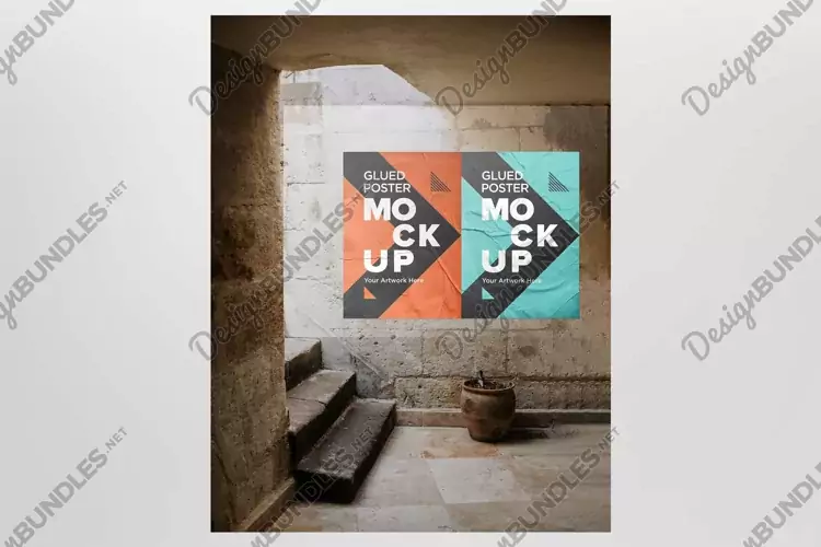 Glued and Crumpled Poster Mockup with Shadow Overlay