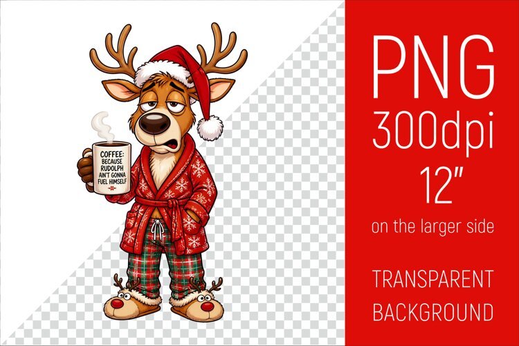 Funny Morning Coffee Santa’s Reindeer | Christmas Clipart example image 1