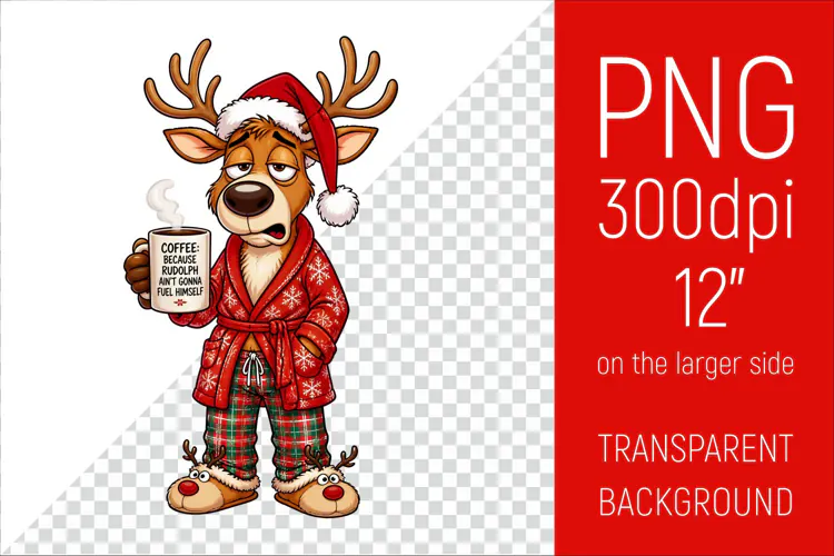 Funny Morning Coffee Santa’s Reindeer | Christmas Clipart