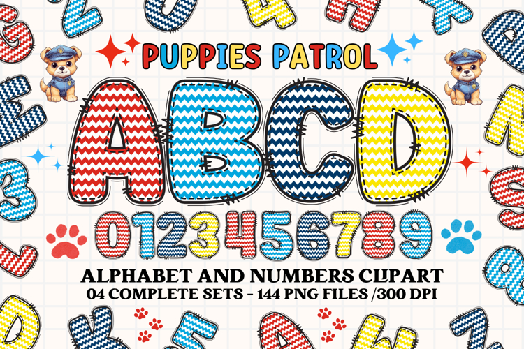 Puppies Patrol Alphabet png, letters doodle, puppies clipart
