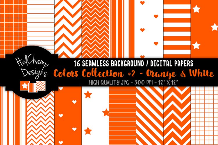 16 seamless Digital Papers - Orange and White - HC115 example image 1