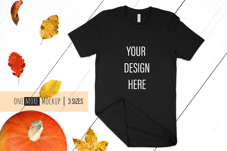 Fall T-Shirt Mockup I Bella Canvas 3001 Black Mockup example image 1
