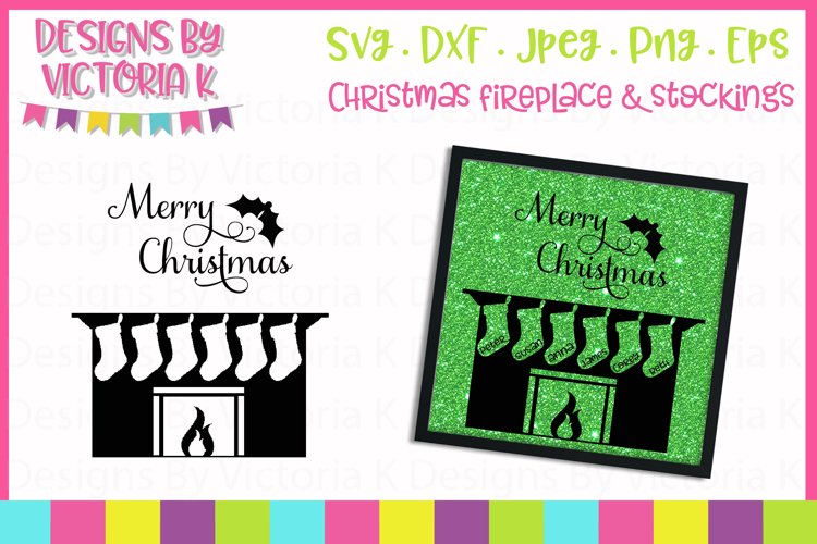 Christmas Fireplace, 6 Stockings SVG Cut File example image 1