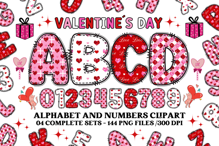Valentine Alphabet Clip Art, valentines day letters doodle
