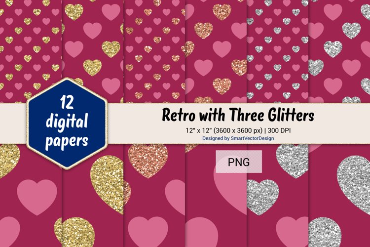 Hearts Retro with Three Glitters Color Combo #15 example image 1