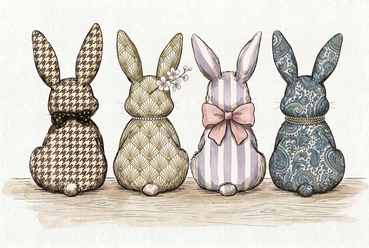 Happy Easter Bunnies PNG & JPG