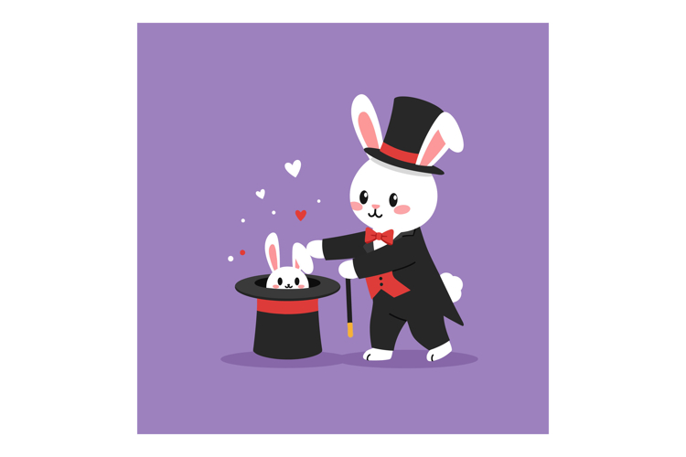 A charming magician rabbit performing a magic trick in flat