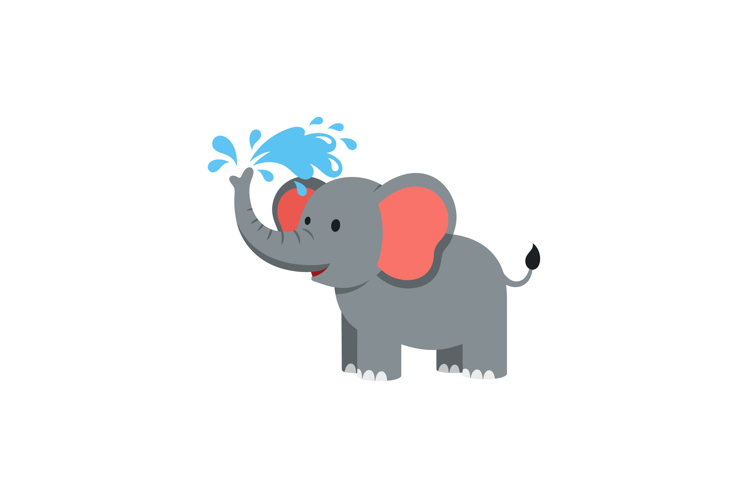 Playful elephant spraying water in a flat, cheerful vector i