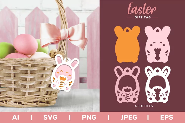 Easter Bunny Hugging Carrot Layered Gift Tag Papercut