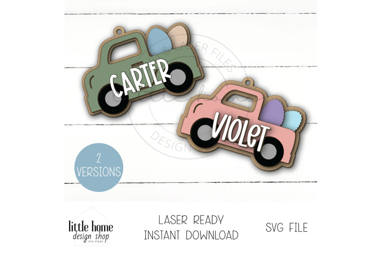 Easter Truck Basket Tag, Easter Egg Basket Name Tag