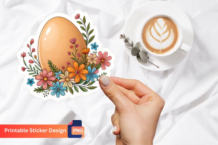Egg With Flowers Sticker, Vintage Floral Egg Sticker