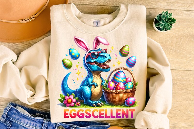 Easter Dinosaur PNG, Easter T-Rex PNG, Eggscellent PNG, Kids example image 1