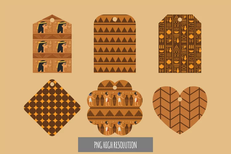 Egyptian Patterned Shaped Tags