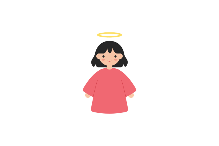 Cute girl character wearing a pink dress with a halo in flat