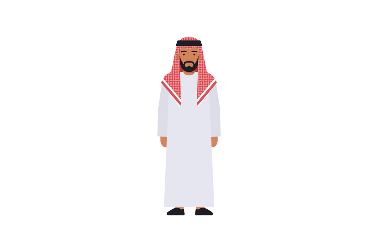 A man in traditional attire with a red checkered headscarf i
