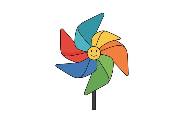 Colorful pinwheel with smiling face design in flat vector ar example image 1