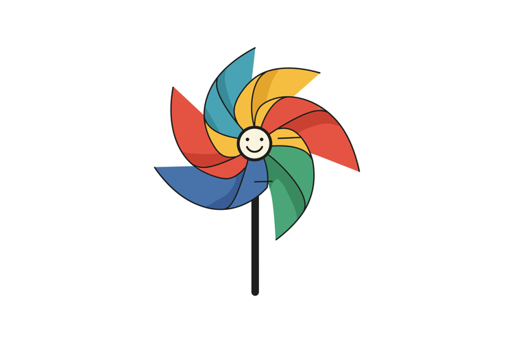 Colorful pinwheel with a smiling face in a flat design vecto