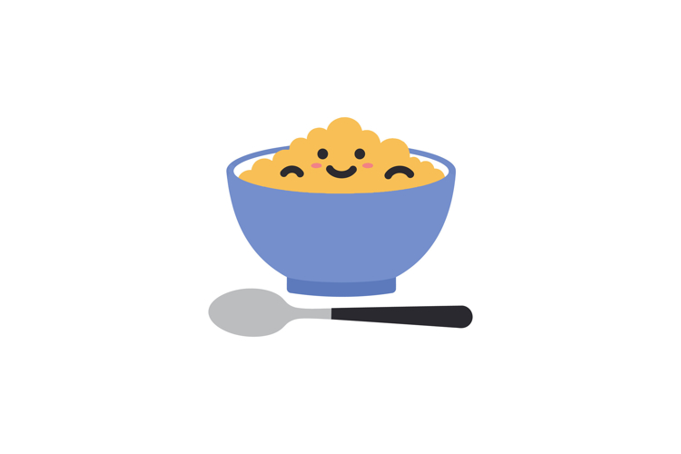Happy bowl of oatmeal with smiling faces and a spoon in a fl