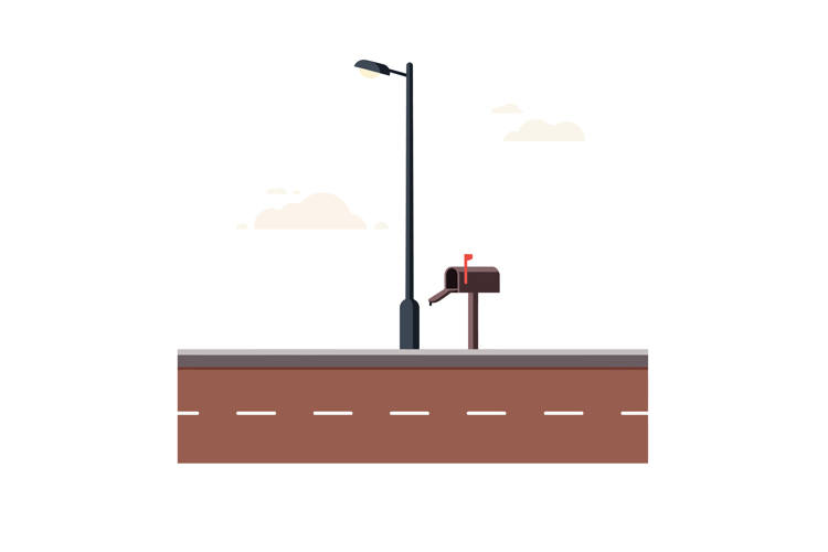 Minimalistic street scene featuring a mailbox and lamppost i example image 1