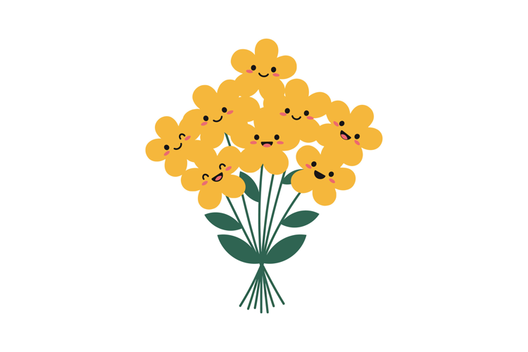 Cheerful bouquet of smiling yellow flowers in flat design ve