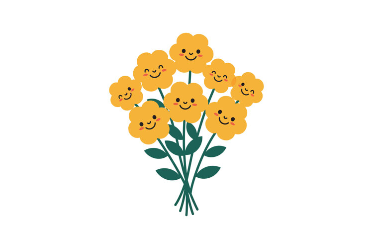 Bright yellow smiling flowers in a cheerful bouquet, flat ve example image 1