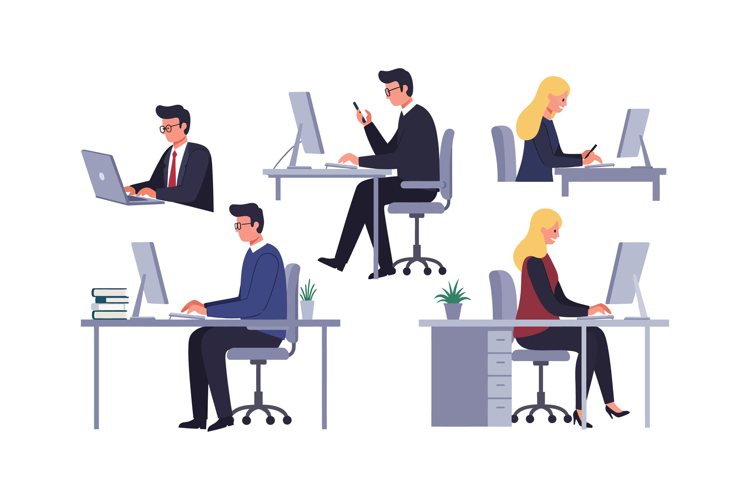 Professional individuals working at desks in a modern office