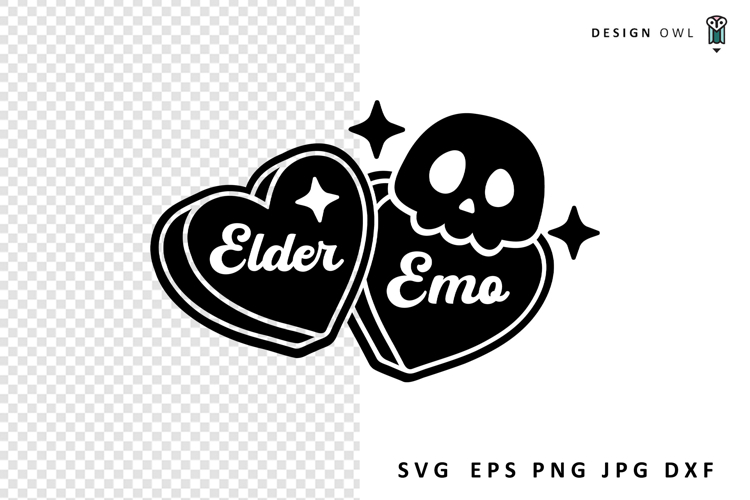 Elder Emo Hearts And Skull - Funny SVG
