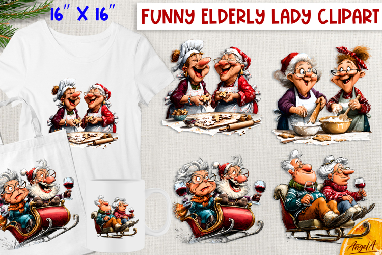 Christmas clipart Happy elderly people Old lady and man PNG
