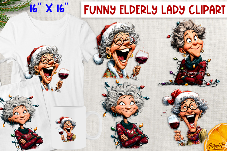 Humor elderly old lady Funny Christmas clipart PNG