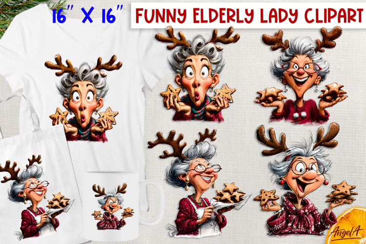 Christmas clipart Funny elderly old lady with cookies Humor