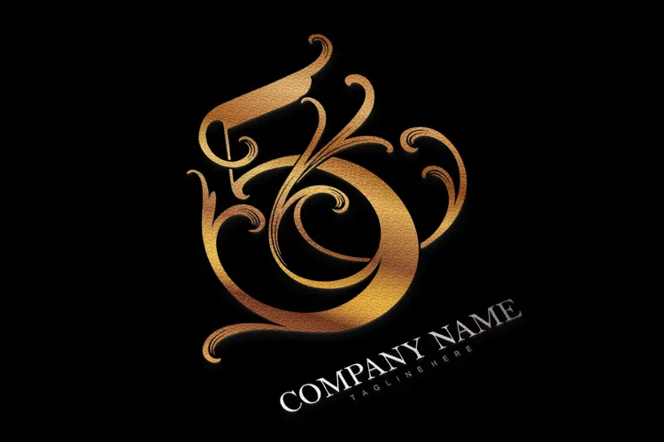 Elegance vintage gold floral number 5 monogram logo