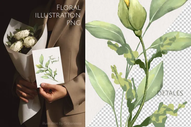 Elegant Botanical Greenery Illustration PNG