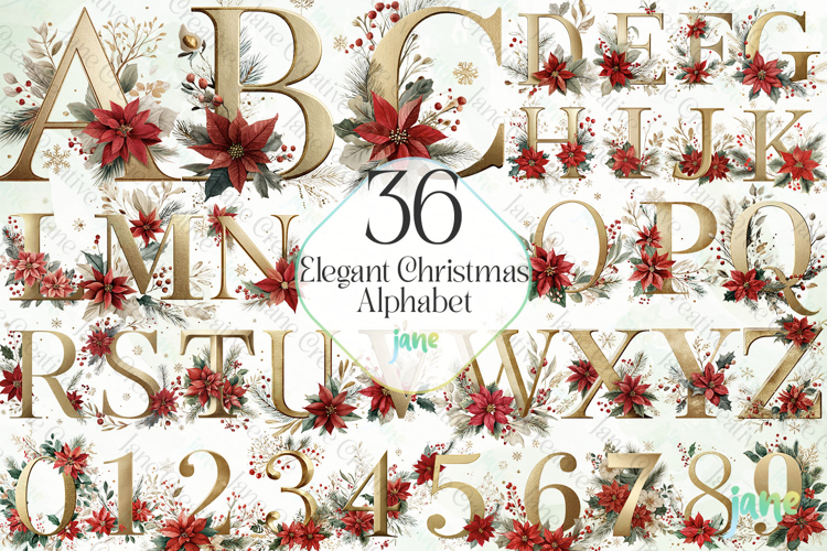 Elegant Christmas Alphabet Sublimation Bundle