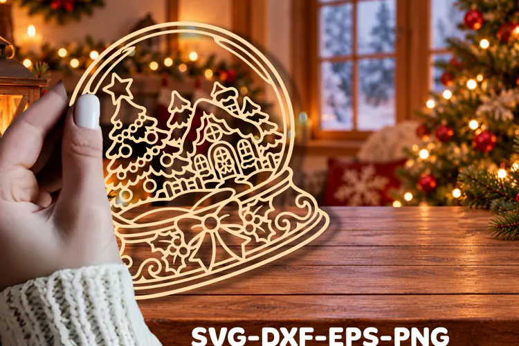 Elegant Christmas Snow Globe Village Laser Cut