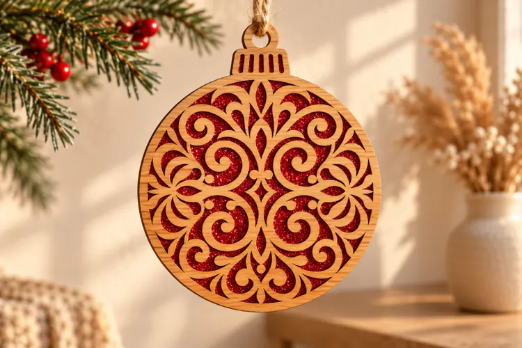 Elegant Filigree Christmas Ornament Laser Cut SVG