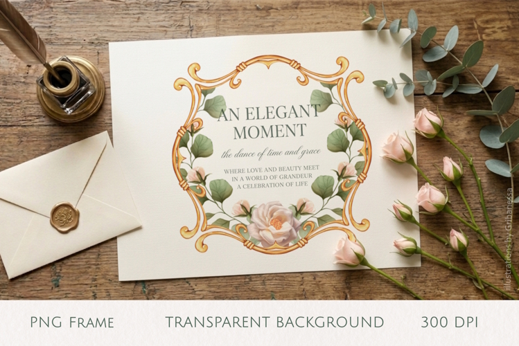 Elegant Gold Floral Frame PNG