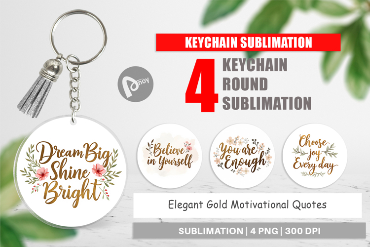 Keychain Elegant Gold Motivational Quotes
