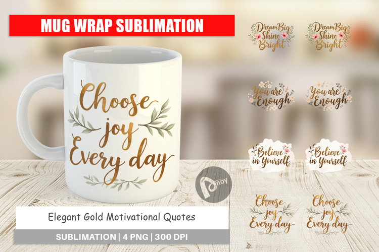 Mug Wrap Elegant Gold Motivational Quotes