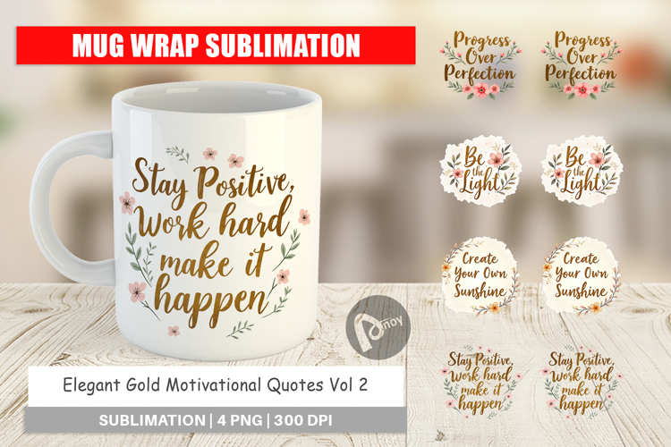 Mug Wrap Elegant Gold Motivational Quotes