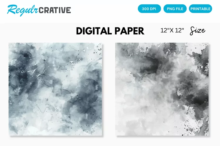 Elegant Gray Watercolor Abstract Digital Paper