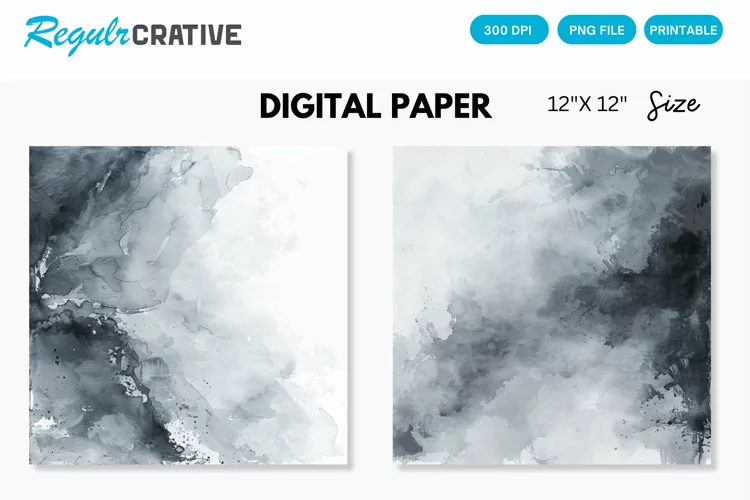 Elegant Gray Watercolor Abstract Digital Paper