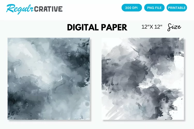 Elegant Gray Watercolor Abstract Digital Paper