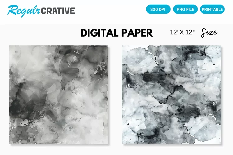 Elegant Gray Watercolor Abstract Digital Paper