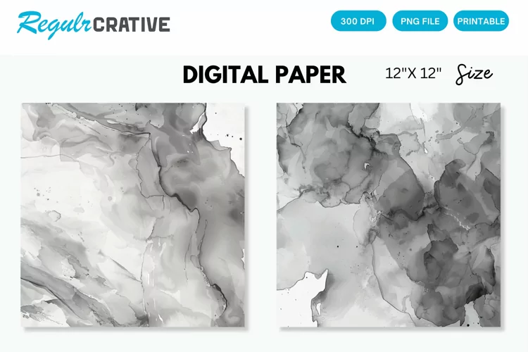 Elegant Gray Watercolor Abstract Digital Paper