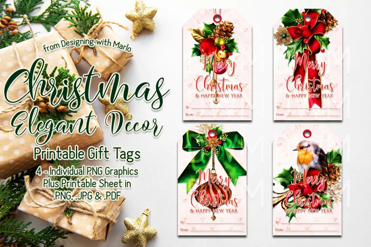 Christmas Elegant Decor Printable Gift Tags & Sheet