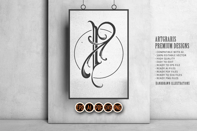 Elegant letter P monogram logo vintage flourish outline