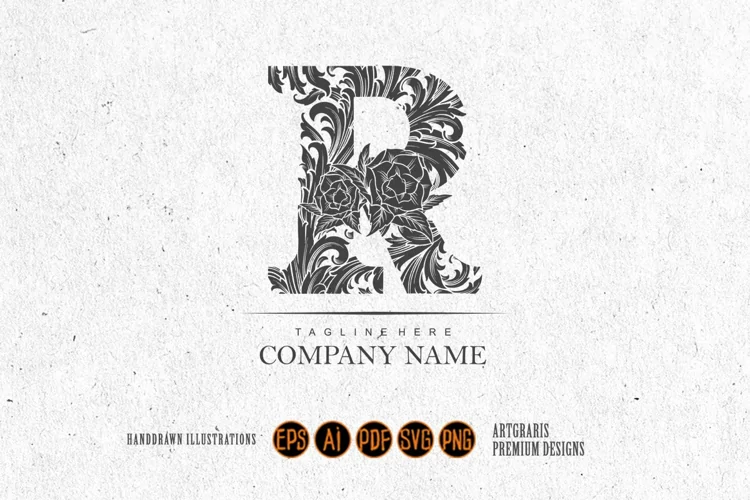 Elegant letter R monogram logo vintage flourish outline